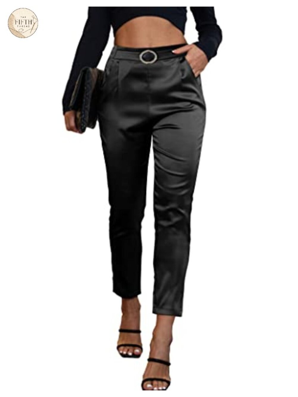 Satin Pleated High Waist Ankle Crop Pull On Pants